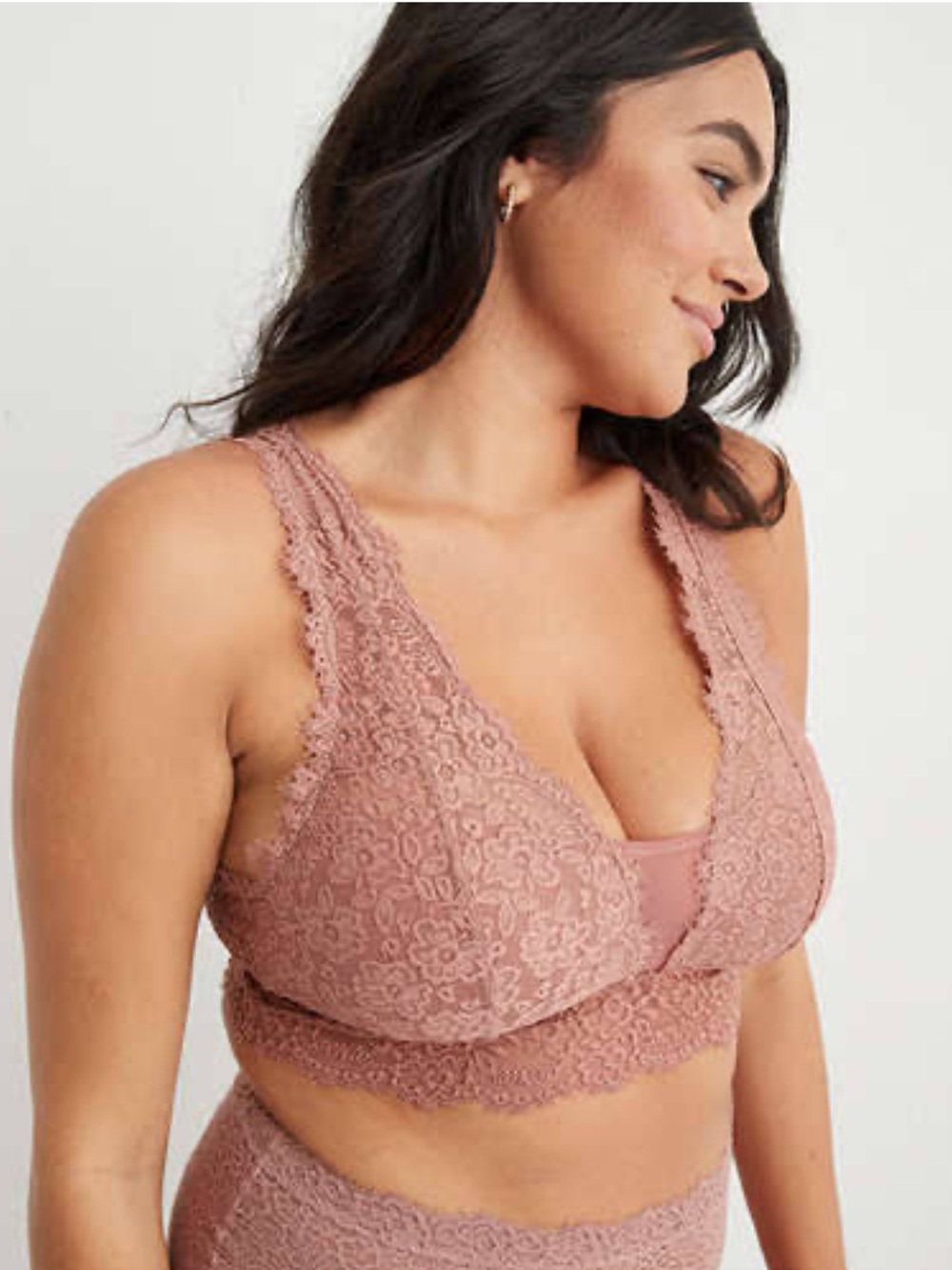 AERIE Eyelash Lace Plunge Bralette - Dusty Pink